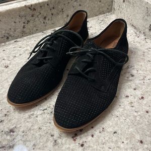 Suede Leather Textired Oxford Lace Up Flat Shoes